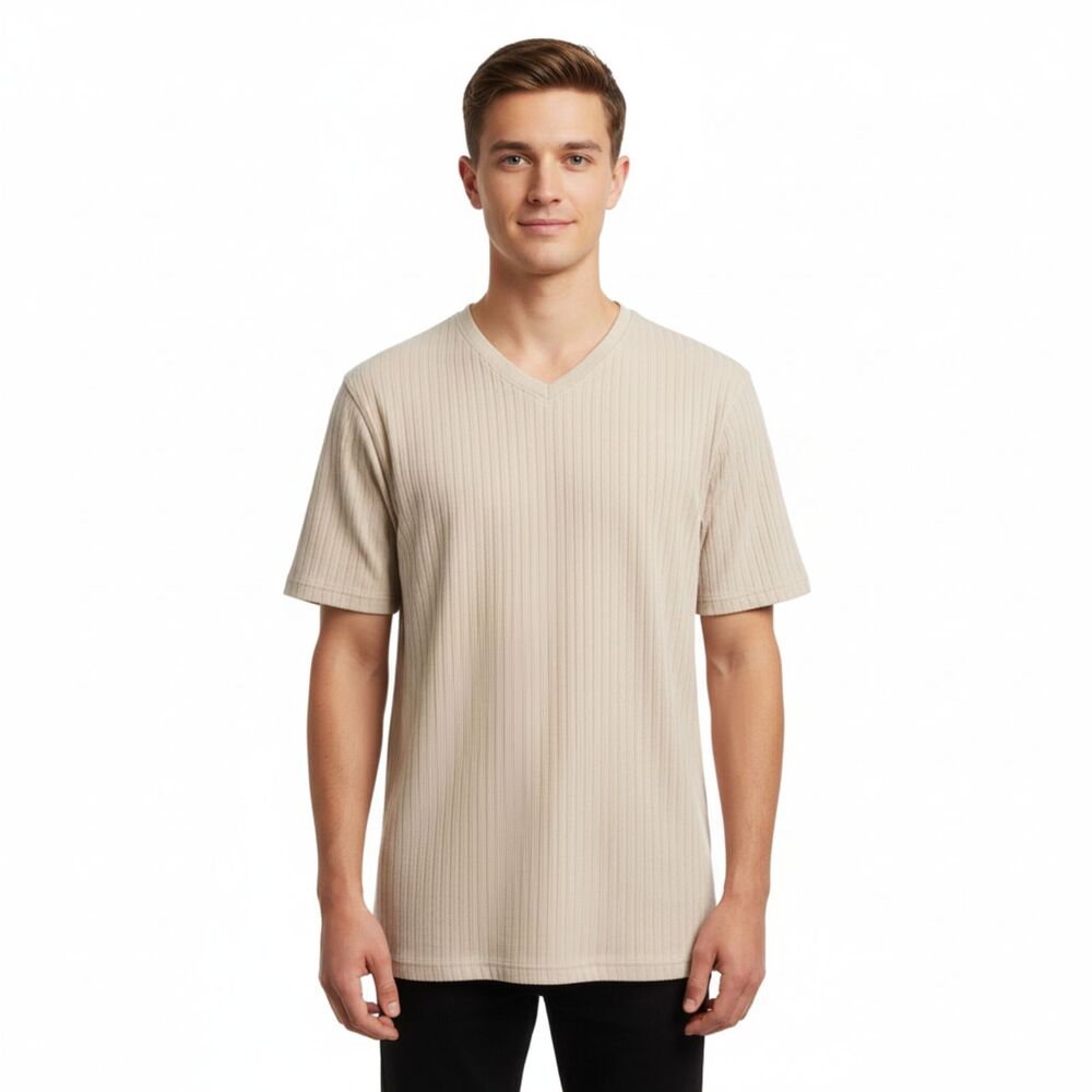 Perry Ellis V-Neck Ribbed Tee Small